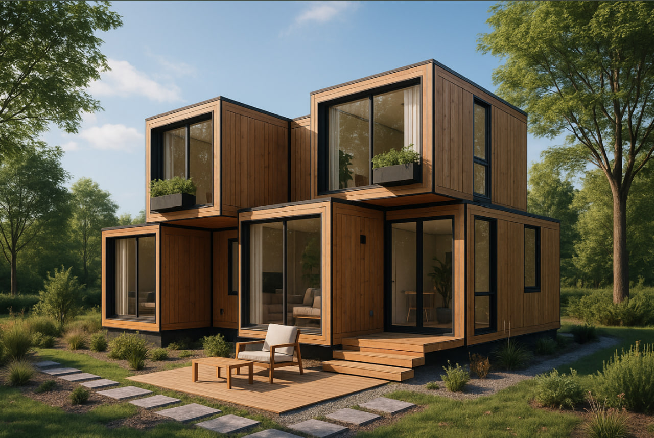 ilustrasi hunian modular 2025 modern ramah lingkungan