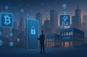 ilustrasi blockchain 2025 dengan inovasi keuangan dan smart city
