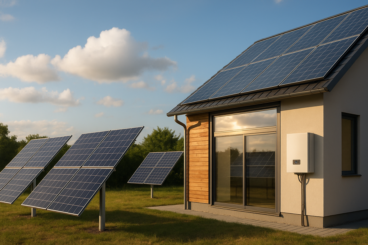 ilustrasi tenaga surya 2025 dengan panel transparan, atap pintar, dan energi tanpa batas