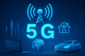ilustrasi 5G dan 6G 2025 dengan internet cepat, IoT, dan ekonomi digital