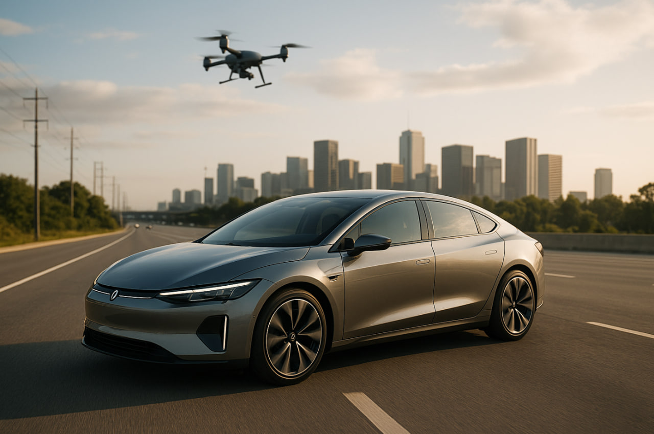 ilustrasi mobil otonom 2025 dengan AI pengemudi, energi listrik, dan keamanan jalan