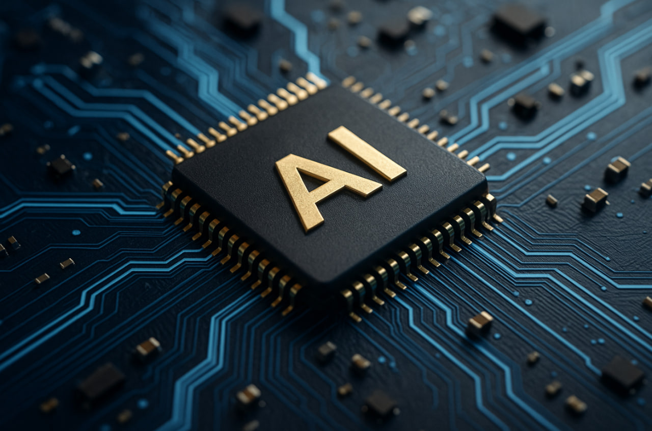 ilustrasi chip AI 2025 sebagai otak digital di balik revolusi teknologi modern