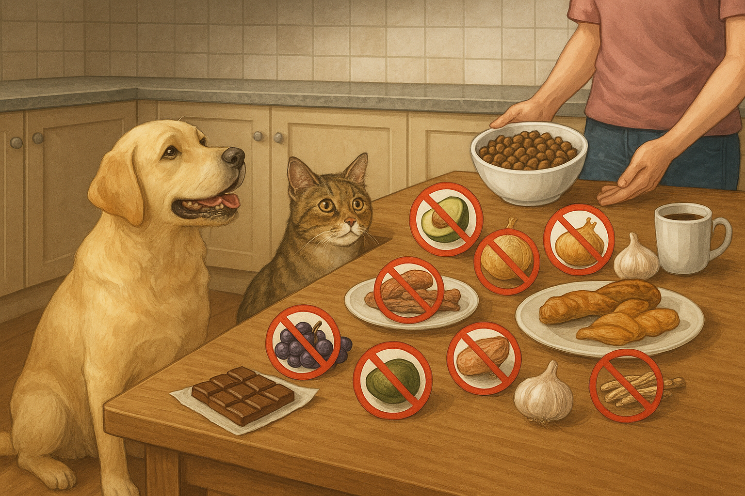 ilustrasi makanan manusia berbahaya untuk hewan peliharaan