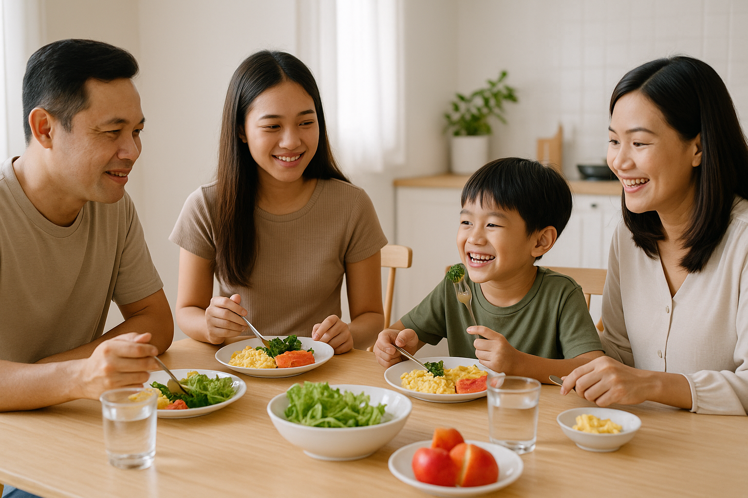 keluarga sarapan sehat bersama di rumah