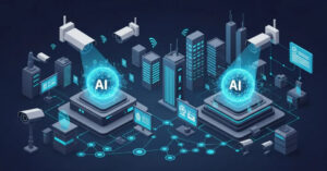 ilustrasi AI keamanan 2025 dengan deteksi dini, pengawasan cerdas, dan perlindungan siber terpadu