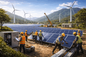 Ilustrasi dampak green energy bagi ekonomi Indonesia melalui industri dan tenaga kerja