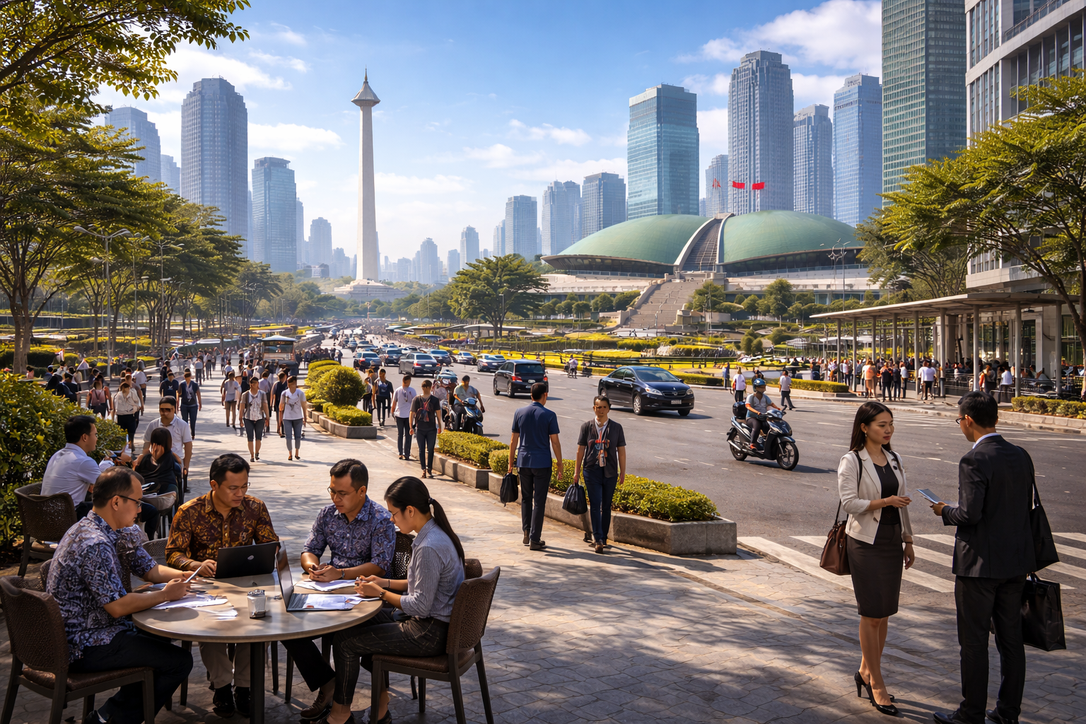 Ilustrasi agenda nasional Indonesia 2026 dengan aktivitas pemerintahan dan masyarakat