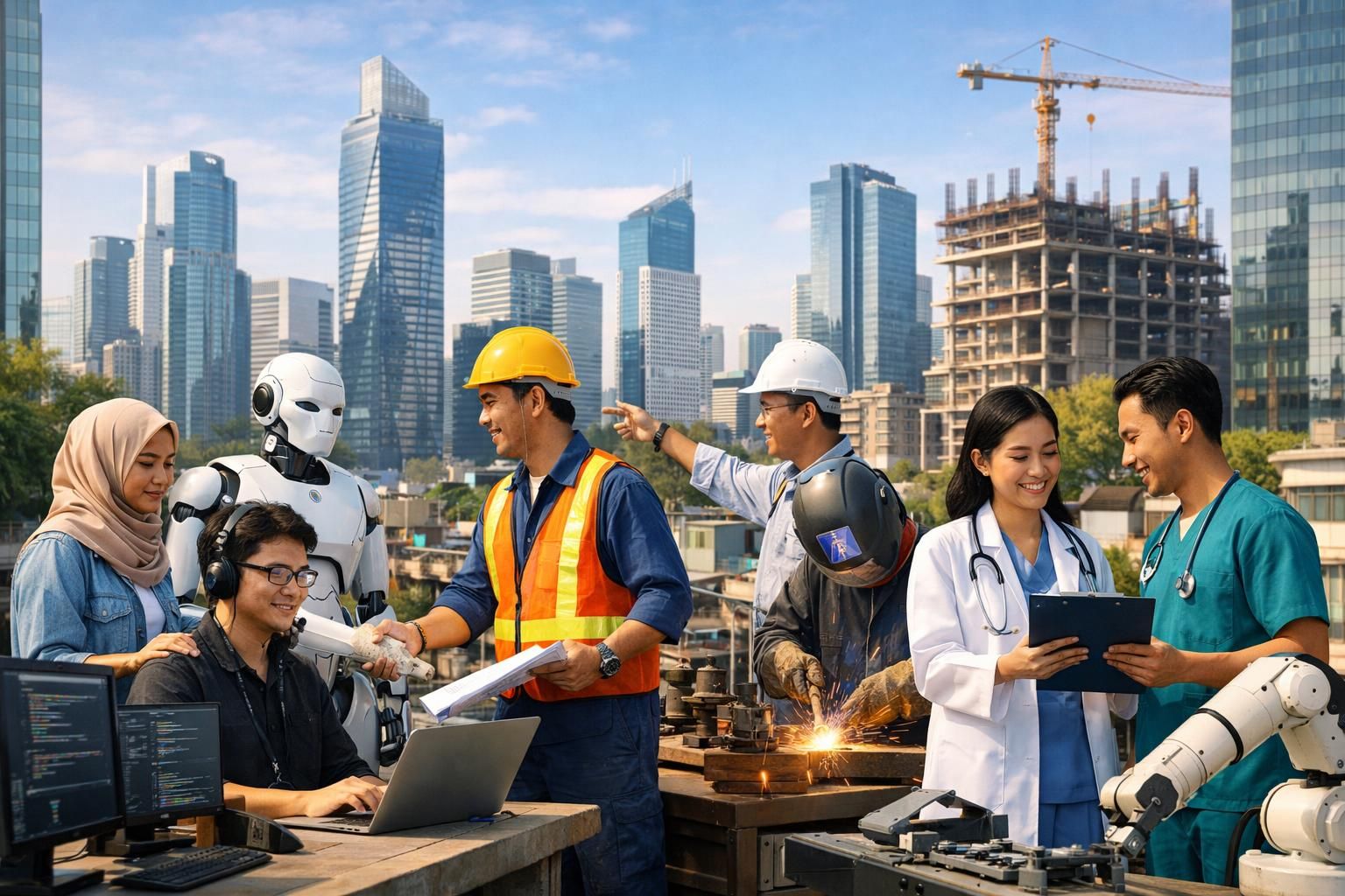 Ilustrasi peluang nasional Indonesia 2026 dengan aktivitas ekonomi dan masyarakat produktif