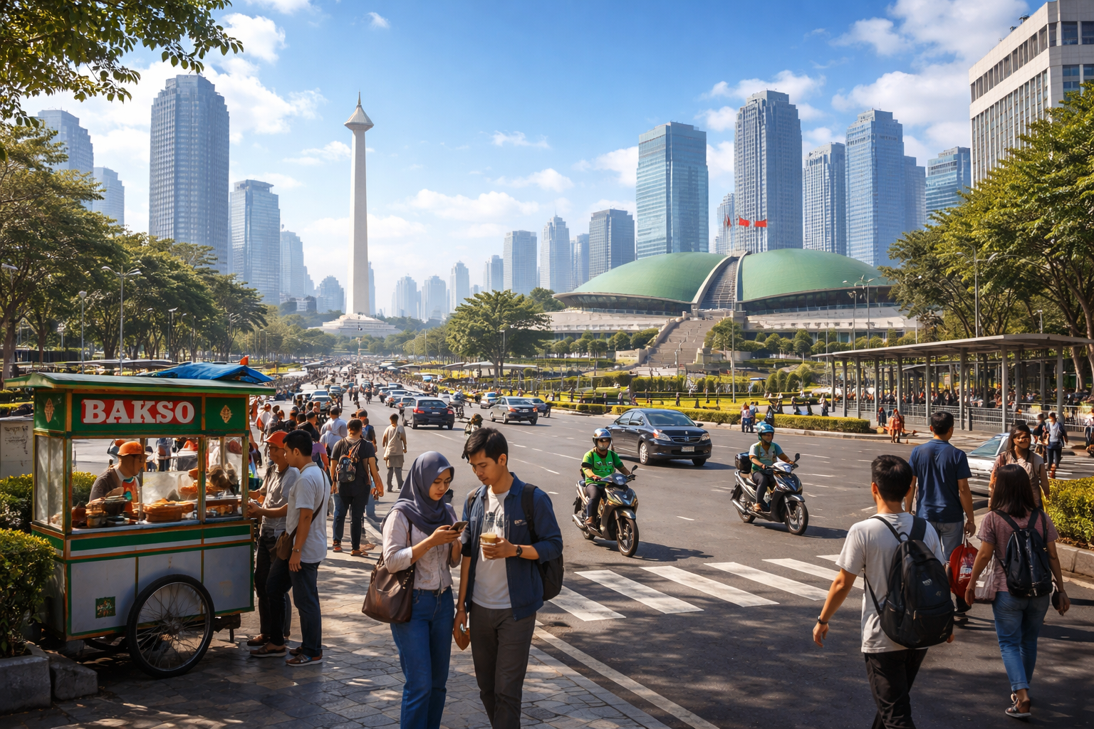 Ilustrasi headline nasional Indonesia 2026 dengan aktivitas masyarakat dan dinamika pemerintahan