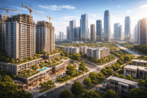 properti Indonesia 2026 dengan pembangunan apartemen modern dan kawasan kota berkembang