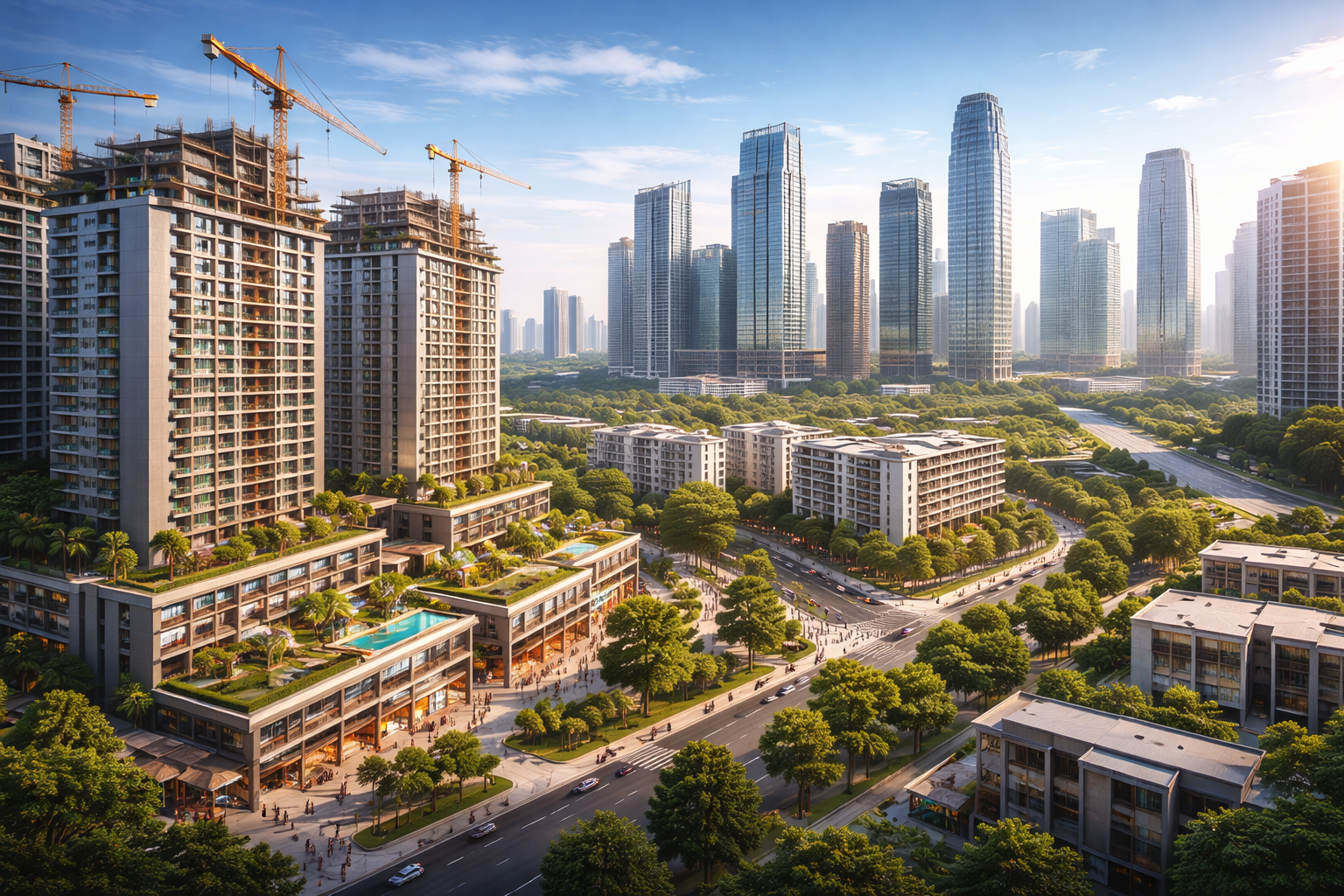 properti Indonesia 2026 dengan pembangunan apartemen modern dan kawasan kota berkembang