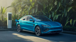 electric vehicle Indonesia 2026 dengan mobil listrik dan charging station modern